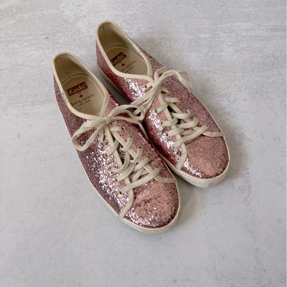 Kate Spade Keds Pink Glitter Sneakers 8.5 - Picture 1 of 7